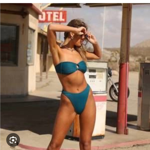 Kulani Kinis Teal Ribbed High Leg Bikini - Picture 1 of 3